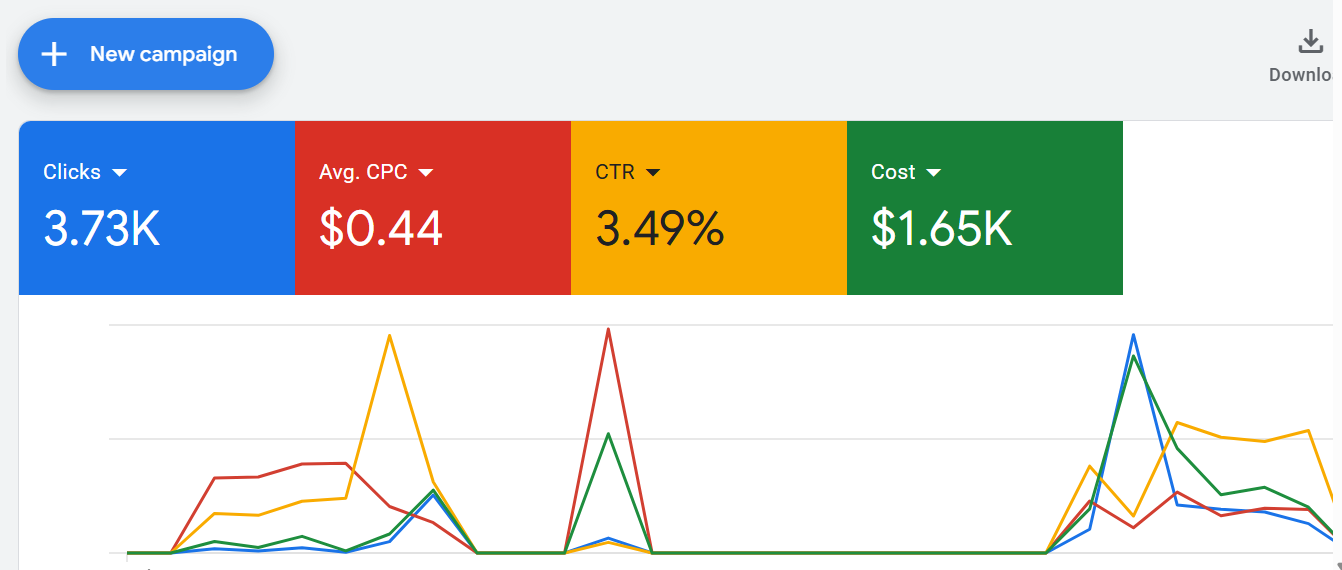 Google Ads campaign performance snapshot in USD